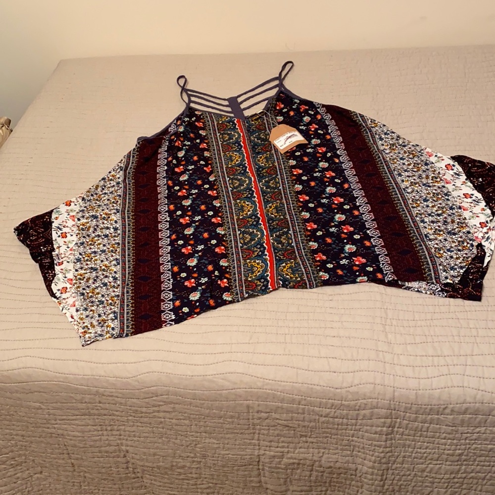 Kori America large spaghetti strap multi colored top.